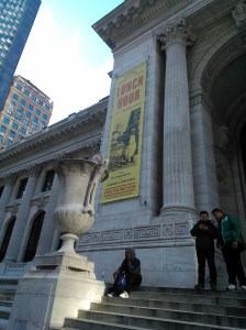 NYPL exterior and some midday loungers. 10 January 2013. Image by Martha Wade Steketee.
