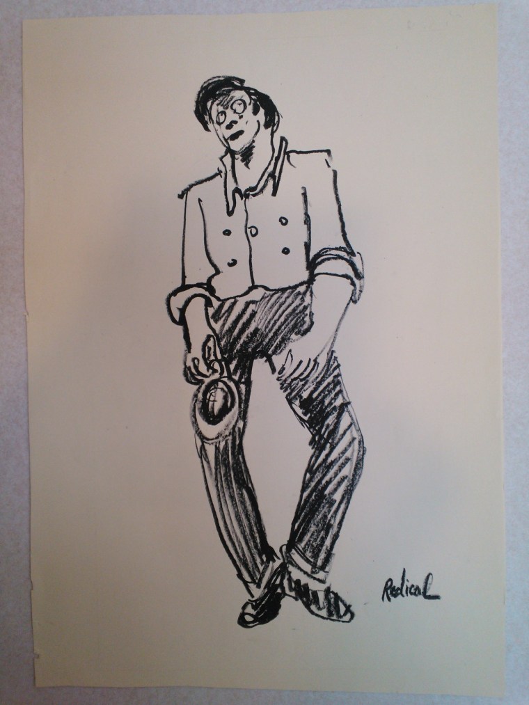 The Great American Goof (1940). Scenic and projection design by Boris Aronson. [yes projection designs in 1940! -- discussed at length in the monograph and in the Rich and Aronson 1987 book). Sketch in colored pencil. Image by Martha Wade Steketee.