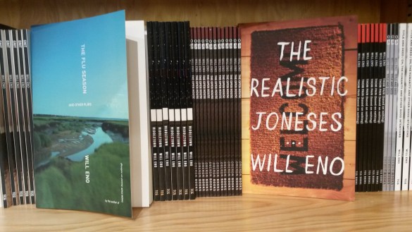 Will Eno plays almost fill a shelf at the Signature Theatre bookstore. Photo by Martha Wade Steketee. 